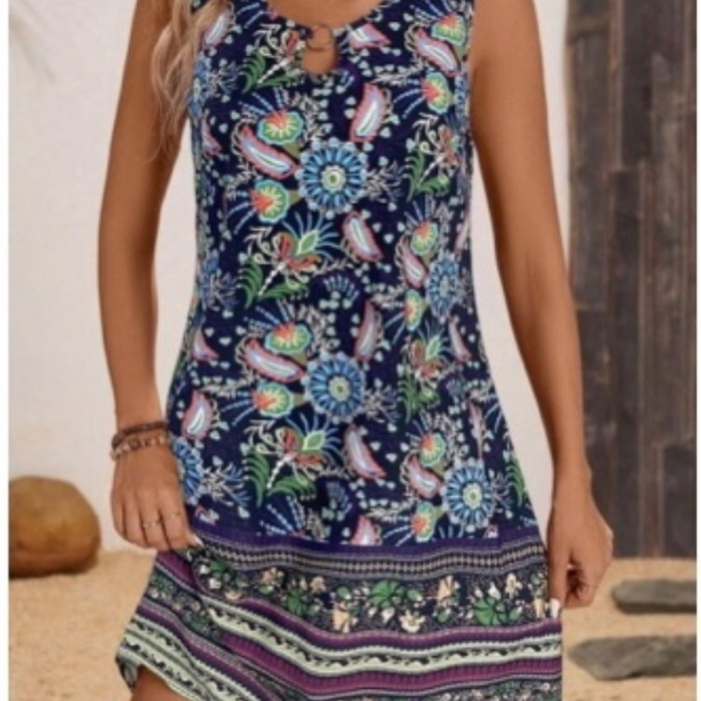 Shein Blue Floral Print Dress